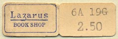 Lazarus Book Shop, Columbus, Ohio (38mm x 11mm, with tear-off)