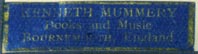 Kenneth Mummery, Books and Music, Bournemouth, England (32mm x 9mm)